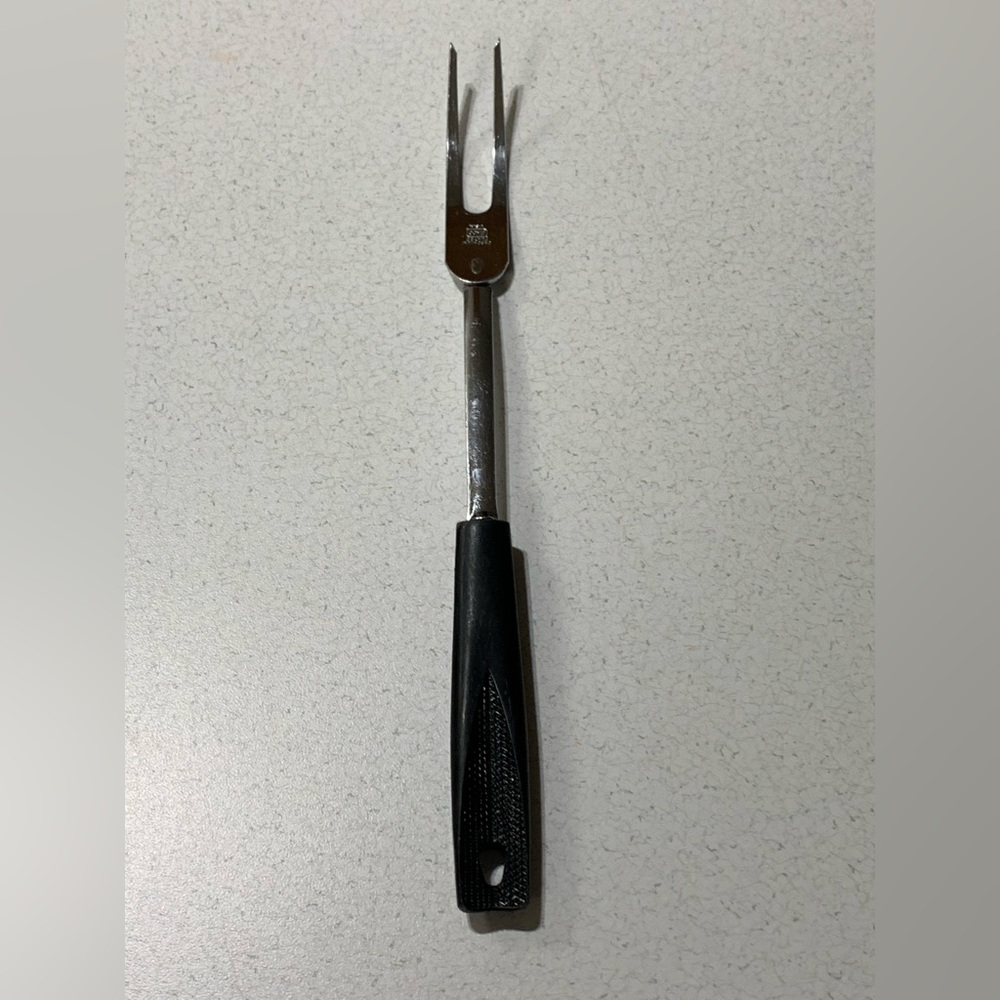 Vintage EKCO Chromium Plated USA Serving Meat Fork 11.5" Slotted Handle MCM